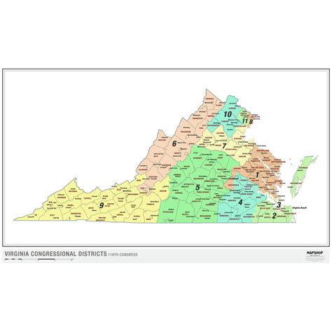 Virginia 2022 Congressional Districts Wall Map by MapShop - The Map Shop