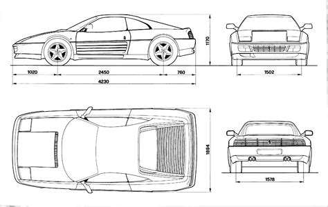 Ferrari 348 Blueprint for 3D Modeling