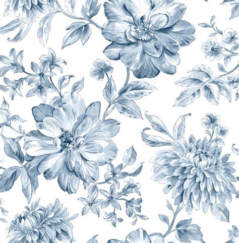 Brewster Home Fashions Gabriela Blue Floral Wallpaper | The Home Depot Canada | Blue floral ...