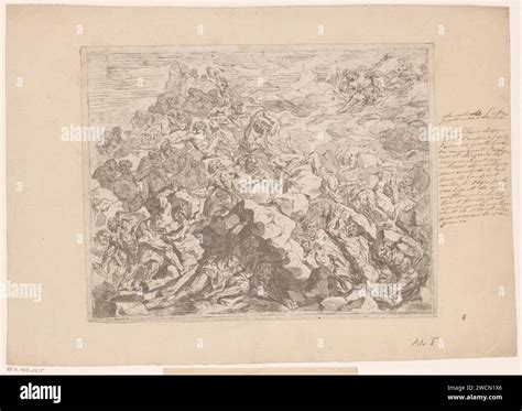 Titanenstrijd, Honoré Cushion, After Raymond de Lafage, 1708 - 1779 print France paper war of ...