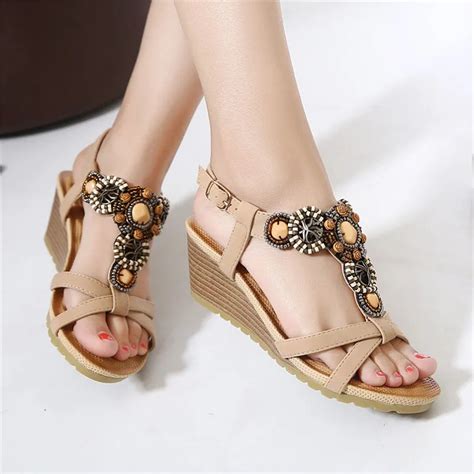 summer Women Sandals Bohemia high platform comfortable Beach Sandal Flip Flops casual shoes ...