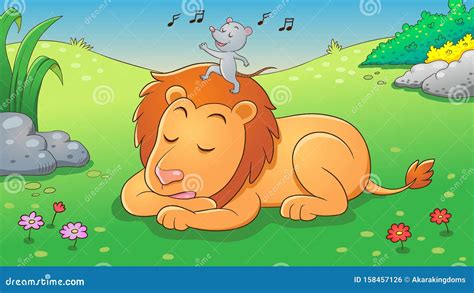 The Lion and the Mouse. Aesop Fairy Fable Tale Stock Vector - Illustration of fairy, background ...