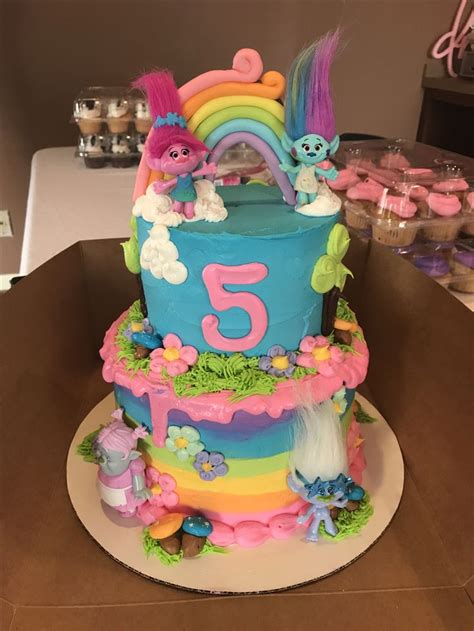 Trolls Birthday Cake colorful Tier Rainbow