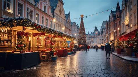 View Historic European Town Square Adorned with St. Nicholas Day Decorations Stock Illustration ...