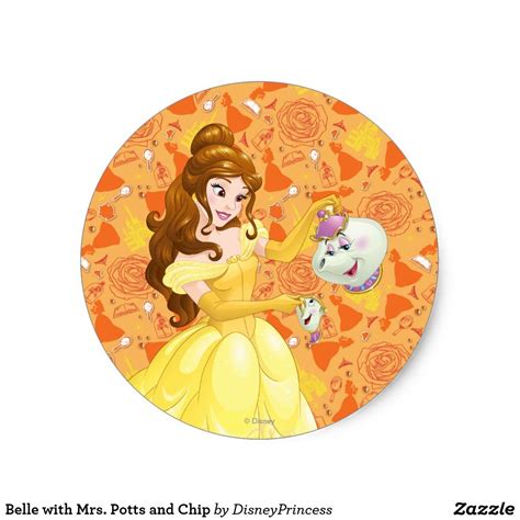 Belle with Mrs. Potts and Chip Classic Round Sticker | Zazzle.com | Disney sticker, Round ...