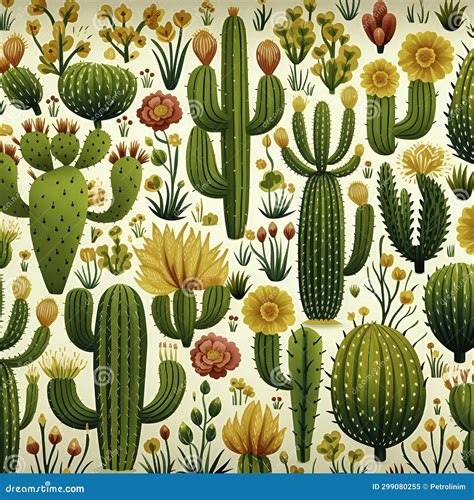 Cactus Pattern on White Background Stock Illustration - Illustration of ...