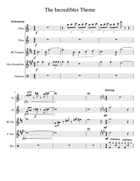 The Incredibles Theme Sheet music for Flute, Clarinet in b-flat ...