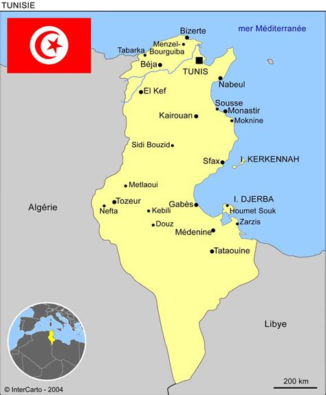 Carte géographique et touristique de la Tunisie, Tunis. Géographie de ...