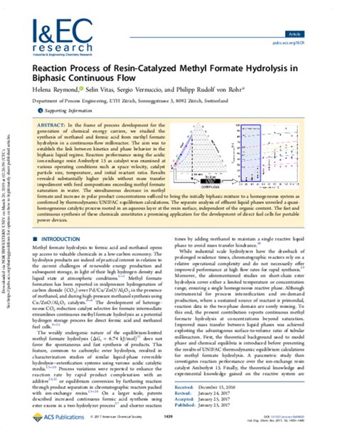 (PDF) Reaction Process of Resin-Catalyzed Methyl Formate Hydrolysis in Biphasic Continuous Flow ...