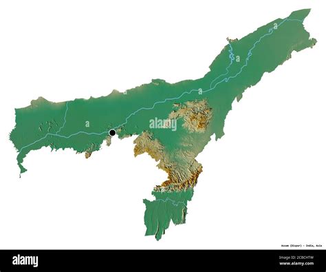 Shape of Assam, state of India, with its capital isolated on white ...