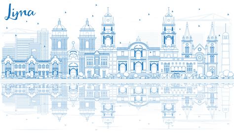 Outline Lima Skyline with Blue Buildings and Reflections. 10362826 Vector Art at Vecteezy