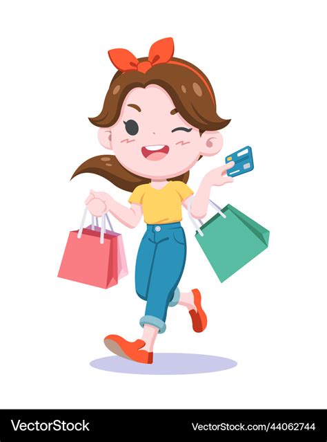 Cute style shopping woman cartoon Royalty Free Vector Image