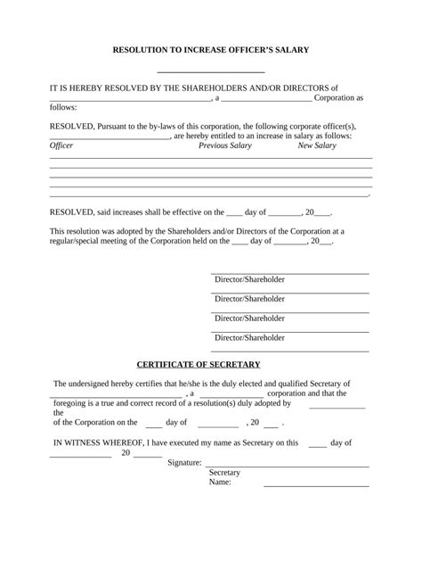 Increase Officers Salary Resolution Form Corporate Resolutions - Fill Out and Sign Printable PDF ...