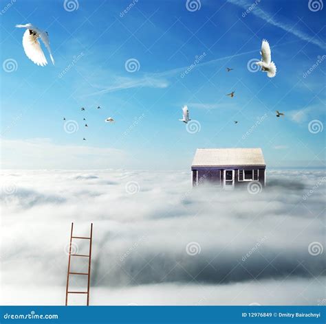 House on the clouds stock image. Image of cloud, ladder - 12976849