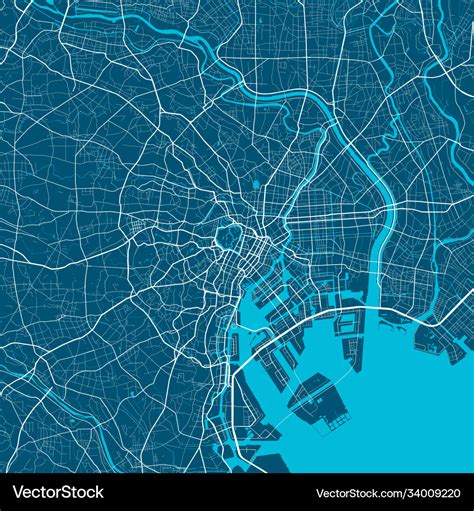 Detailed map tokyo city linear print Royalty Free Vector