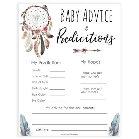 New Baby Advice & Predictions Card - Boho Dreams Printable Baby Games ...