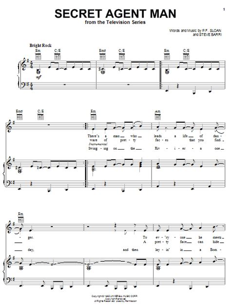 Johnny Rivers "Secret Agent Man" Sheet Music Notes | Download Printable PDF Score 68967