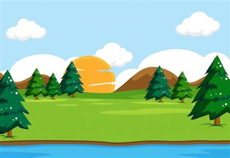 Free Vector | Outdoor nature landscape scene illustration