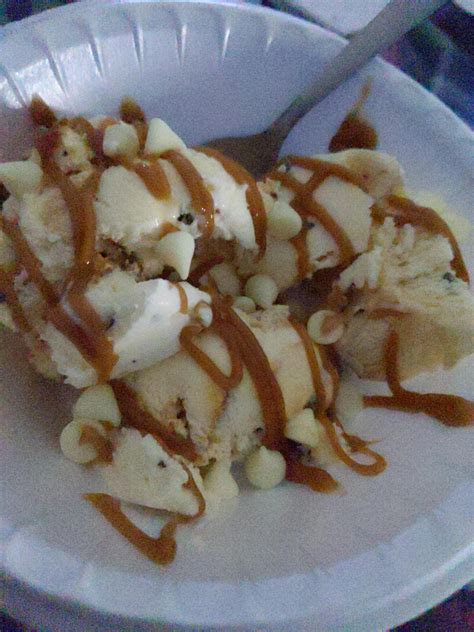 Turtle tracks ice cream with caramel and white chocolate chips, blue cookies in my fury edge ...