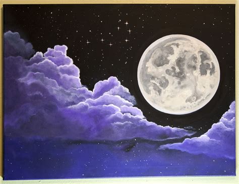 Full Moon with Purple Clouds Original Painting | Painting, Art, Moon painting