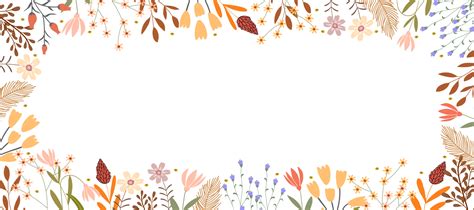 Autumn flowers frame,Fall horizontal banner with cute hand drawn ...