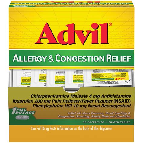 Advil Allergy and Congestion Medicine Pain and Fever Reducer Tablets, 50 Count - Walmart.com ...