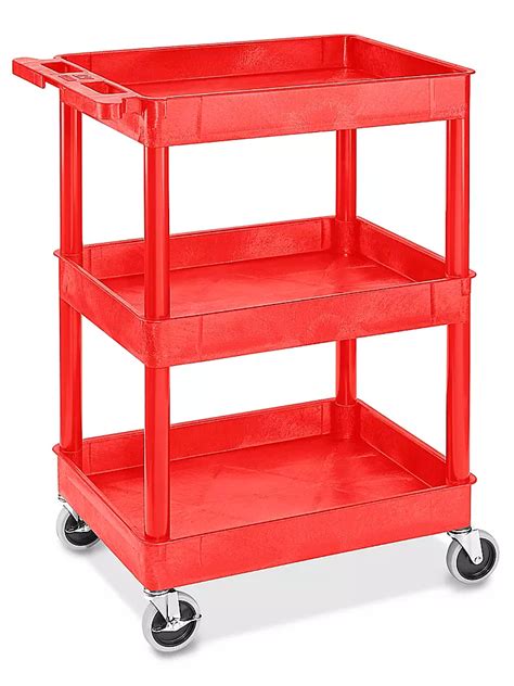 Uline 3-Shelf Utility Cart with Lipped Shelves - 28 x 19 x 39", Red H ...