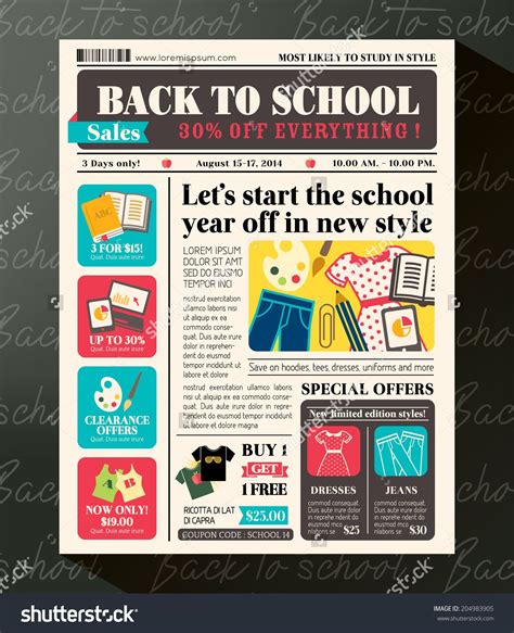 Back To School Sales Promotional Design Template In Newspaper Journal Style… Newsletter Design ...