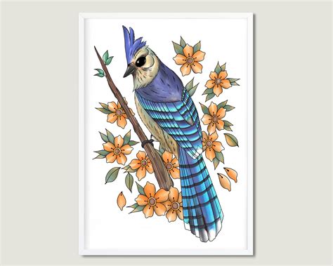 Blue Jay Art Print Bird Art Printable Blue Jay Poster Bird - Etsy