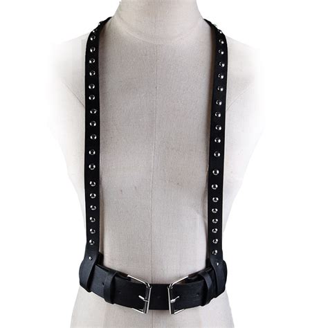 PU Suspenders Waist Belts Women Buckle Rivet Belt Gothic Leather Harness Body Bondage Cage Body ...