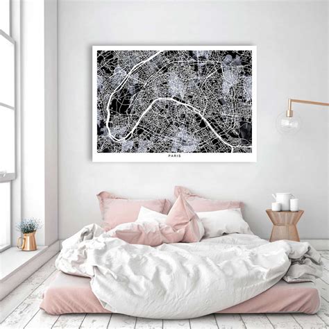 Paris Black And White Map - Minimalist Modern Art - Instant Download