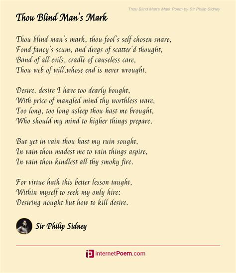 Thou Blind Man's Mark Poem by Sir Philip Sidney