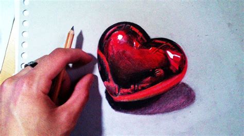 How to draw a Heart - 3D red Heart time lapse - YouTube
