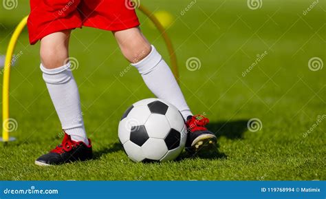 Football Training for Kids. Junior Soccer Training Session Outdo Stock ...