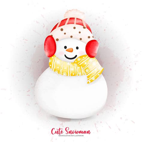 Christmas Snowman, Watercolor Snowman, Winter illustration. Digital ...