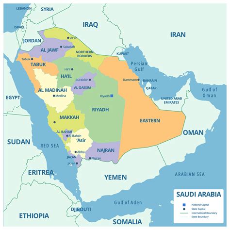 Saudi Arabia Detailed Map with States and Provinces 21272504 Vector Art ...