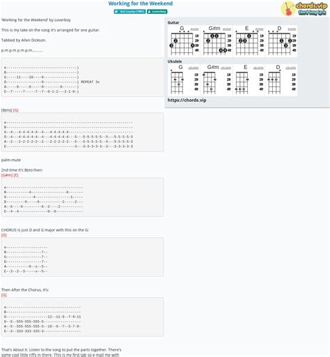 Hợp âm: Working for the Weekend - cảm âm, tab guitar, ukulele - lời bài ...