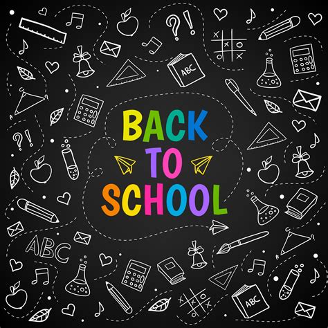 Back to school chalk doodle background on blackboard 570274 Vector Art at Vecteezy