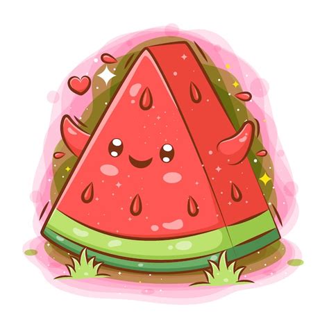 Cartoon Kawaii Cute Watermelon Drawing - bmp-lolz