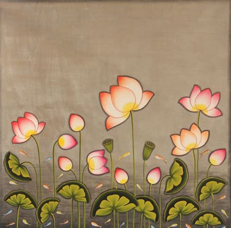 Lotus Painting, Folk Art Painting, Mural Painting, Flower Painting, Brown Painting, Saree ...