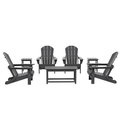 Westintrends 7 Piece Set Outdoor Folding Adirondack Chairs With Coffee Table Side Table, Gray ...