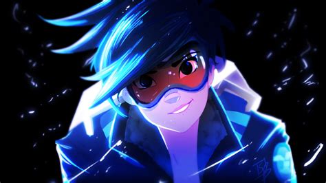 Wallpaper : anime, blue, Tracer Overwatch, Blizzard Entertainment ...