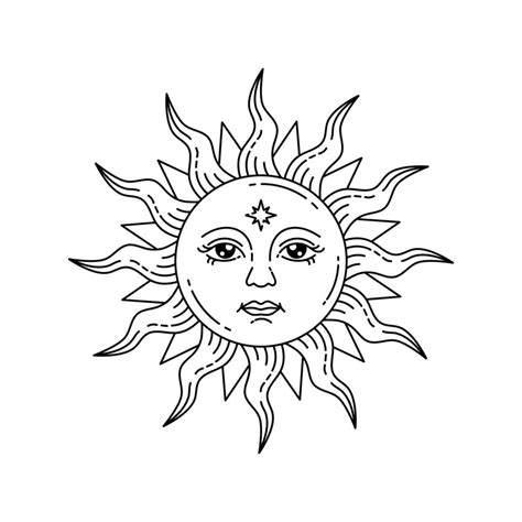 Celestial sun with face and opened eyes, stylized drawing, tarot card. 8916730 Vector Art at ...