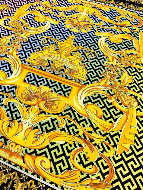 Greek Key Pattern Fabric Gold Baroque Silky Crepe Fabric - Etsy