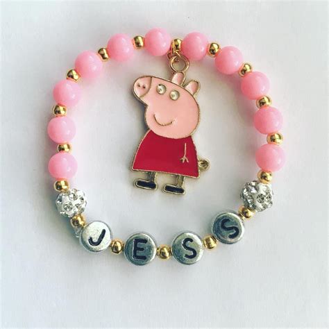 Pink Peppa Pig Personalised Toddler Shamballa Gift Bracelet | Etsy UK