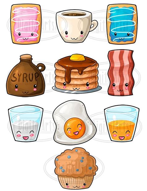 Kawaii Breakfast Clipart | Kawaii drawings, Cute kawaii drawings ...