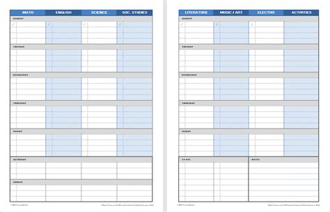 Printable Weekly Student Planners