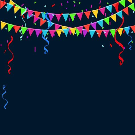 Colorful Party Flags With Confetti And Ribbons Falling. Celebrate ...