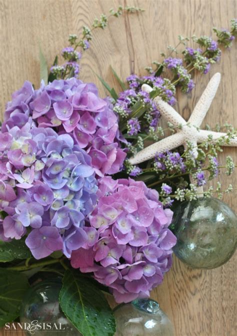 Hydrangea Arrangement Ideas - Sand and Sisal