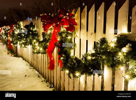 Historic farm decorated with Christmas lights Stock Photo - Alamy